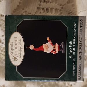 VINTAGE Hallmark 1 Inch Santa Miniature Ornament, Collectors Club, Kringle Bells